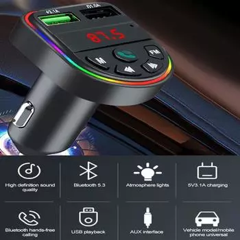 Bluetooth 5.3 Автомобильный FM-передатчик Handsfree беспроводной комплект с двумя USB-портами автомобильное зарядное устройство автомобильный радиоприемник Mp3-плеер адаптер с подсветкой