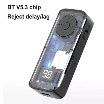 Bluetooth 5.3 Автомобильный приемник Адаптер 3,5 мм AUX Разъемы Аудио Ресивер Адаптер со светодиодным дисплеем батареи для ТВ Наушники Автомобильный динамик чёрный