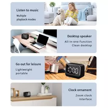 Bluetooth 5.3 Динамик Многофункциональный Будильник С Большим Светодиодным Дисплеем Для Спальни И Уличного Использования чёрный