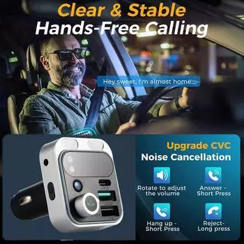 Bluetooth 5.3 FM-передатчик для автомобильного беспроводного радиоадаптера, более мощные два микрофона и усиление басов, PD30W и QC3.0, четкий вызов без помощи рук