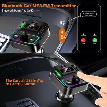 Bluetooth 5.3 FM-передатчик Handsfree автомобильный радиомодулятор MP3-плеер с двумя USB PD Type C супербыстрый зарядный адаптер для автомобиля чёрный