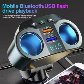 Bluetooth 5.3 FM Transmitter Dual USB Quick Charge Adapter for Car Charger 12V/24V Car Cigarette Lighter Splitter Socket