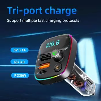 Bluetooth 5.3 FM Transmitter Dual USB PD Type C Car Charger Hands Free Car Radio Phone MP3 Player Support Fast Charging