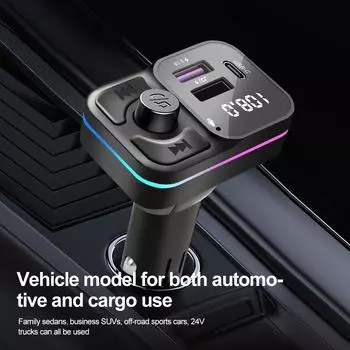 Bluetooth 5.3 FM Transmitter For Car FM/AUX Bluetooth Car Adapter Car Charger Dual USB Type C 3 Ports Charger Bluetooth Adapter
