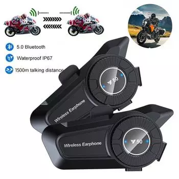 Bluetooth 5.3 Гарнитура для мотоциклетного шлема для 2 гонщиков MP3 Музыкальный плеер Динамик Беспроводной комплект громкой связи для телефона для велоспорта Intercomunicador Hard Microphone