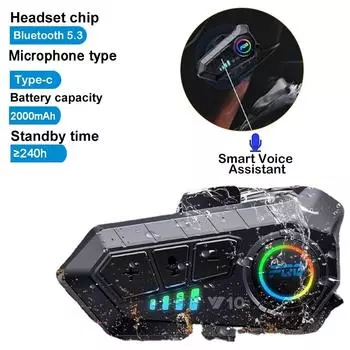 Bluetooth 5,3 гарнитура для шлема, беспроводной комплект громкой связи для звонков, мотоциклетные водонепроницаемые наушники, MP3-плеер, динамик для мотоцикла чёрный