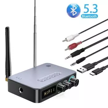 Bluetooth 5.3 M9Pro Интеллектуальный аудио приемник передатчик NFC/AUX/RCA/USB U Disk/TF/6.5 микрофон/караоке/FM радио цифровой адаптер чёрный