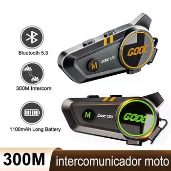 Bluetooth 5,3 мотоциклетный домофон, гарнитура для шлема, беспроводные гарнитуры для 2 гонщиков, водонепроницаемость, 300 м, интерком, 1100 мА, 1000 ч, длительный режим ожидания