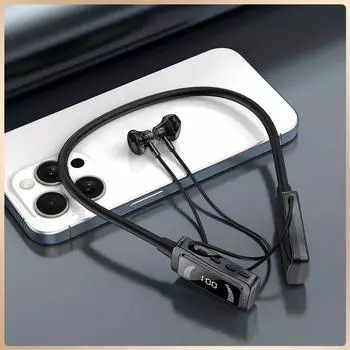 Bluetooth 5.3 наушники светодиодный цифровой дисплей шейные наушники с защитой от пота 8H долговечные беспроводные стерео спортивные наушники TF карта абрикосовый