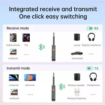 Bluetooth 5.4 аудио адаптер приемник передатчик многоточечное подключение 3.5 мм AUX с микрофоном для автомобиля самолета ТВ ПК проводные динамики Compatible Bluetooth v5.4