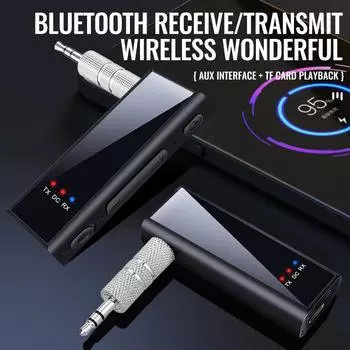 Bluetooth 5.4 аудио передатчик приемник 3.5 мм AUX HIFI беспроводной адаптер с микрофоном поддержка TF карты воспроизведения для автомобиля самолет ТВ ПК