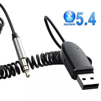 Bluetooth 5.4 аудио приемник автомобильный комплект 3.5 мм разъем AUX стерео музыкальный комплект USB Dongle беспроводной адаптер для автомобильного радио усилитель динамика чёрный