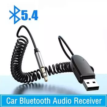 Bluetooth 5.4 аудио приемник автомобильный комплект 3.5 мм разъем AUX стерео музыкальный комплект USB Dongle беспроводной адаптер для автомобильного радио усилитель динамика чёрный