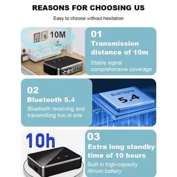 Bluetooth 5.4 автомобильный приемник передатчик aptX HD 3.5 мм разъем Aux беспроводной адаптер музыка для телевизора автомобильный 2 RCA аудио приемник адаптер чёрный