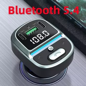 Bluetooth 5.4 FM-передатчик автомобильный MP3-плеер lossless music USB 2 Type-C автомобильное зарядное устройство hands-free дисплей напряжения чёрный