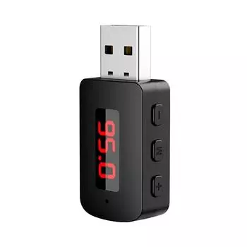 Bluetooth 5.4 Мини USB-приемник со светодиодным дисплеем, автомобильный комплект громкой связи для FM-радиопередатчика, беспроводное аудио