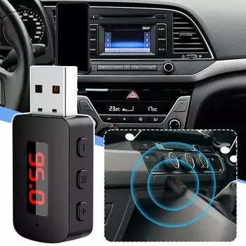 Bluetooth 5.4 Mini USB Receiver with LED Display Handsfree Call Car Kit for FM Radio Transmitter Auto Wireless Audio D2G9