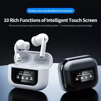 Bluetooth 5.4 Наушники с ЖК-интерактивным смарт-экраном Беспроводные наушники TWS Спортивная гарнитура Наушники с активным шумоподавлением чёрный