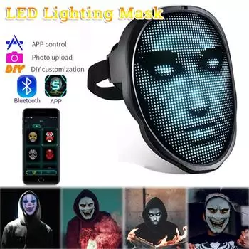 Bluetooth APP Control Smart LED маски для лица Программируемое изменение лица DIY Photoes для дисплея вечеринки Светодиодная маска для Хэллоуина