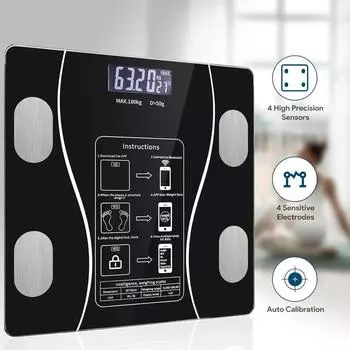 Bluetooth Body Fat Scale Простые и практичные весы Body Fat со светодиодным дисплеем Домашние весы Smart Mode Bath Scale чёрный