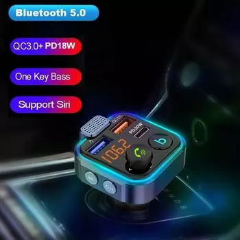 Bluetooth-Compatible 5.0 Car Charger PD 20W QC3.0 Fast Charger Hands-Free Call Kit Audio Receiver Car FM Transmitter