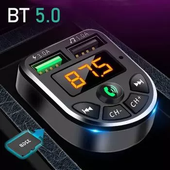 Bluetooth-compatible 5.0 FM Transmitter Car Kit MP3 Modulator Player Wireless Handsfree Audio Receiver Dual USB чёрный