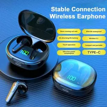 Bluetooth-compatible Earbuds with Wireless Charging Case Digital Display Touch Control Waterproof Stereo Sound Wireless Earphones