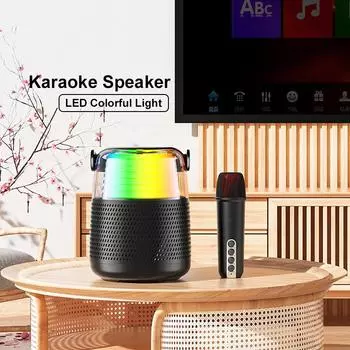 Bluetooth-динамик, домашний беспроводной караоке-динамик, микрофон, пение на открытом воздухе, небольшой домашний KTV чёрный