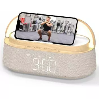 Bluetooth-динамик с беспроводным зарядным устройством, FM-радио, регулируемый светодиодный ночник, два беспроводных динамика, подходит для украшения дома, спальни, офиса