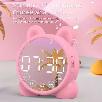 Bluetooth-динамик, светодиодные зеркальные часы, милый будильник, радиокарта, многофункциональный Bluetooth-динамик, портативное FM-радио для студентов, детский подарок розовый