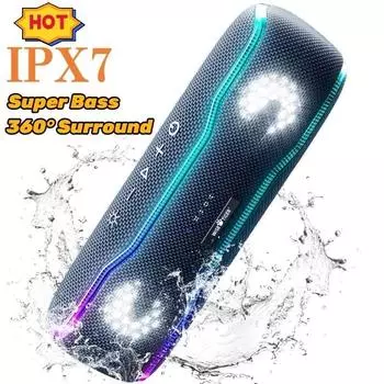 Bluetooth-динамик, уличный IPX7, водонепроницаемый, 25 Вт, BT5.3, стереодинамик объемного звучания с крутой пульсирующей подсветкой эквалайзера чёрный