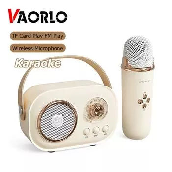 Bluetooth-динамик VAORLO с поддержкой беспроводного микрофона, TF-карта караоке, FM Play, Hi-Fi сабвуфер, высокая совместимость, громкая связь розовый