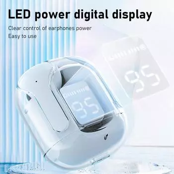 Bluetooth-наушники с шумоподавлением, светодиодным цифровым дисплеем, беспроводные наушники с прозрачным зарядным чехлом синего цвета