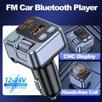 Bluetooth FM-передатчик для автомобильного радио с микрофоном для беспроводных телефонных звонков без помощи рук MP3-плеер с поддержкой быстрой зарядки