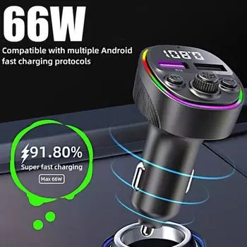 Bluetooth FM-передатчик Громкая связь Автомобильный радиоприемник MP3-плеер USB-адаптер для быстрой зарядки Быстрое зарядное устройство 66 Вт