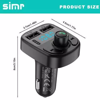 Bluetooth FM-передатчик USB C Быстрая зарядка Type-C Dual USB Автомобильное зарядное устройство для телефона Handsfree Car Kit MP3-плеер FM-модулятор Music Pl чёрный