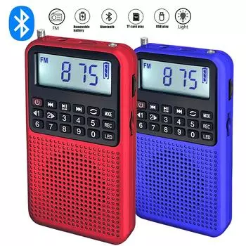 Bluetooth FM-радио со слотом для TF-карты Диктофон Фонарик Светодиодный светильник Разъем для наушников Перезаряжаемая батарея CHINA синий