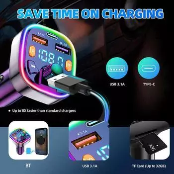 Bluetooth FM Transmitter Car Kit Hands-Free 2 USB & MP3 Player Reliable Audio Receiver For Safe Driving Q3D1
