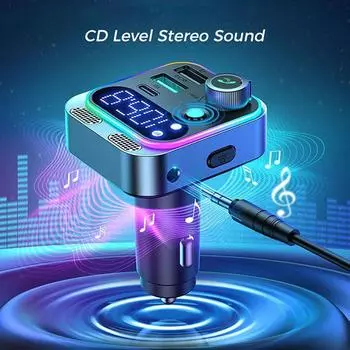 Bluetooth FM Transmitter For Car Radio With Dual Mics For Wireless Hands Free Phone Call MP3 Player Support Fast Charging чёрный