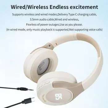 Bluetooth-гарнитура Беспроводная гарнитура с креплением на голове Складная музыкальная гарнитура с индикацией громкости и питания белый