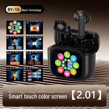 Bluetooth-гарнитура BY16: Внутриканальные наушники с полноцветным сенсорным экраном и шумоподавлением ANC+ENC (А9Про). BY-16 бежевый/оранжевый