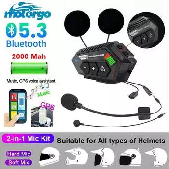 Bluetooth-гарнитура для мотоциклетного шлема, беспроводные наушники EDR 5.3, аккумулятор 2000 мАч, водонепроницаемость IP6, шумоподавление, голосовое управление