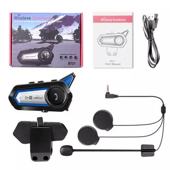 Bluetooth-гарнитура для шлема, мотоциклетная беспроводная музыкальная гарнитура Bluetooth 5.0, громкая связь, водонепроницаемые с подсветкой, мото-наушники, аккумулятор 1000 мАч, BT31 1 PCS