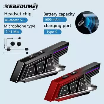 Bluetooth-гарнитура KEBIDUMEI для мотоциклетного шлема, 1000 мАч, режим ожидания, беспроводная, водонепроницаемая, MP3-плеер, динамик, наушники