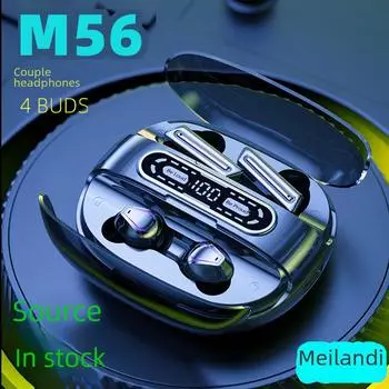 Bluetooth-гарнитура M56: Сенсорное управление, цифровой дисплей, водонепроницаемость, TWS 5.3, спортивная версия для пар (4 пары) M56, Double Pair чёрный