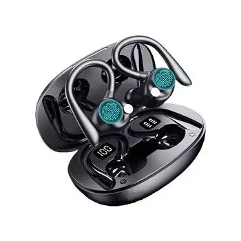 Bluetooth-гарнитура с большой емкостью, заушным креплением, спортивная водонепроницаемая, для бега, внутриканальная, настоящая беспроводная гарнитура One Size чёрный