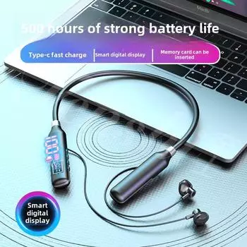 Bluetooth-гарнитура с двумя наушниками, подвесная на шею, полувставная универсальная с дисплеем громкости чёрный