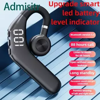 Bluetooth-гарнитура с одним ухом, воздушная проводимость, не в ухо, висячее ухо, цифровой дисплей, движение, можно вращать, бизнес чёрный