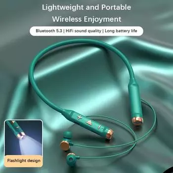 Bluetooth-гарнитура с шейным ремешком и ночным светом, водонепроницаемые наушники для бега на открытом воздухе, бега, спорта, поддержка TF-карты чёрный