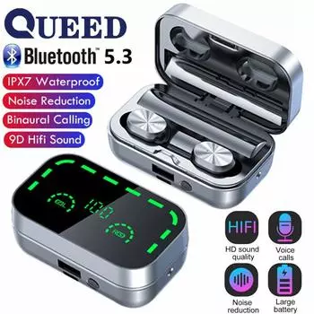 Bluetooth-гарнитура TWS5.3 Зеркало с большим экраном Интеллектуальный цифровой дисплей Спортивные наушники-вкладыши чёрный